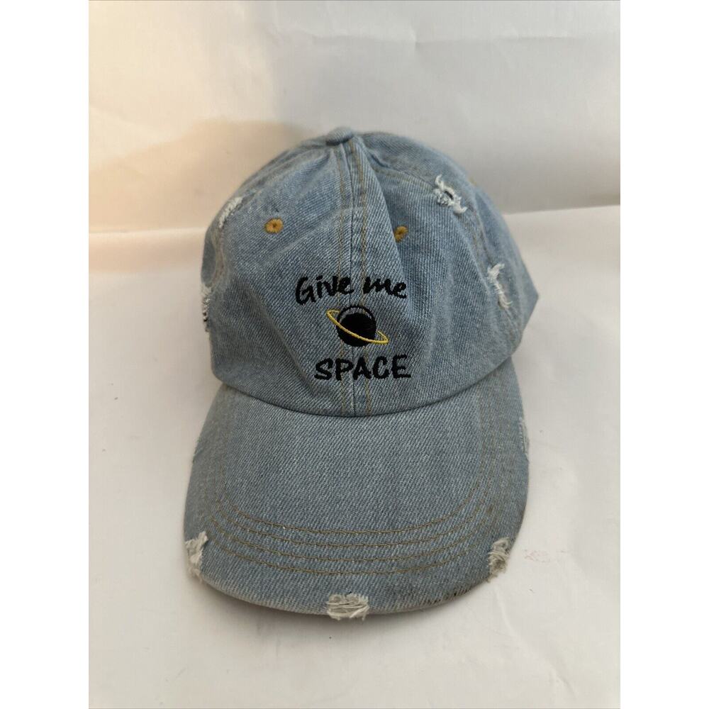 “Give Me Space” Embroidered Denim Distressed Hat Cap Unisex Adjustable